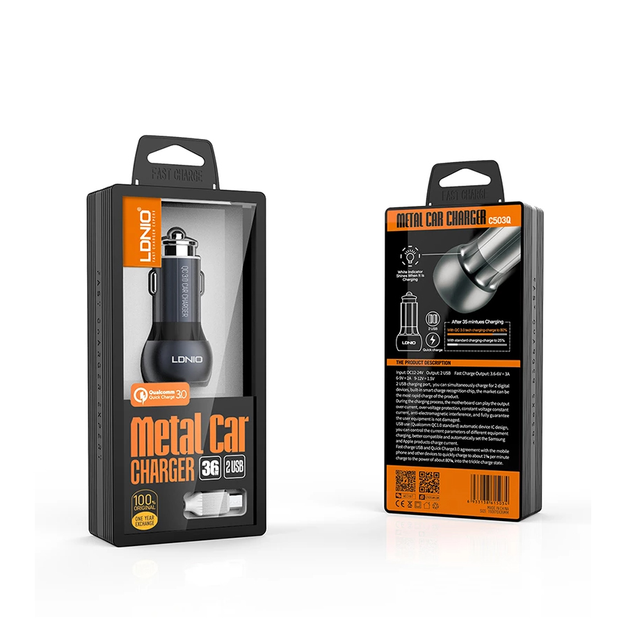فندکی-سی-503 شارژر فندکی الدینیو مدل C503Q با دو پورت خروجی