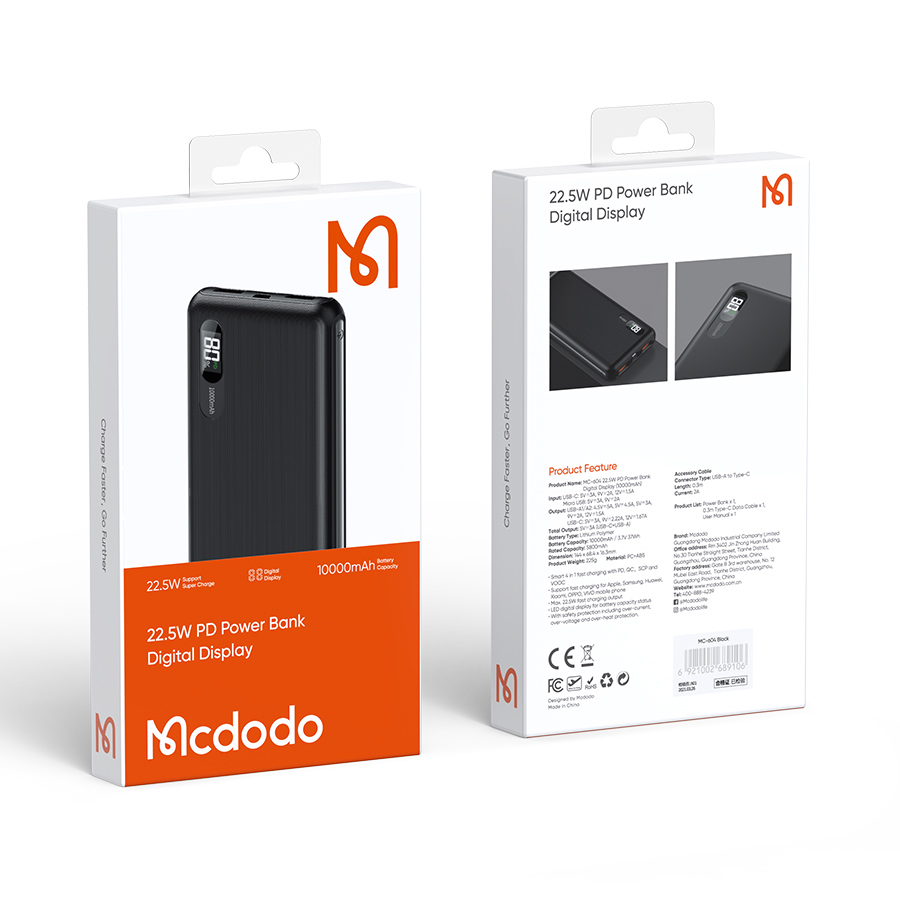 پاوربانک سوپر فست شارژ مک دودو Mcdodo 22.5W PD Power Bank Digital Display MC-6041
