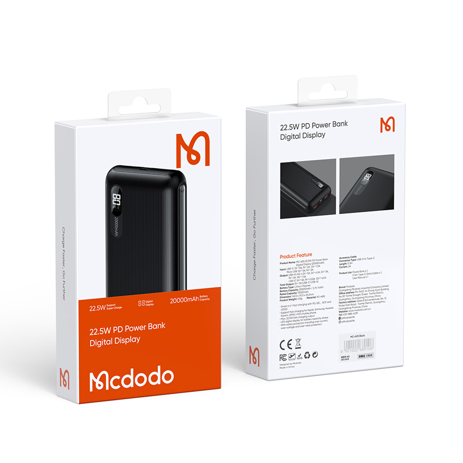 mcdodo mc 6051 پاوربانک فست شارژ مک دودو Mcdodo 22.5W PD Power Bank Digital Display MC-6051