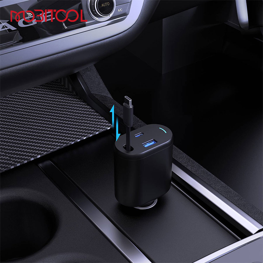 Powerology Type-C Retractable Car Charger 70W