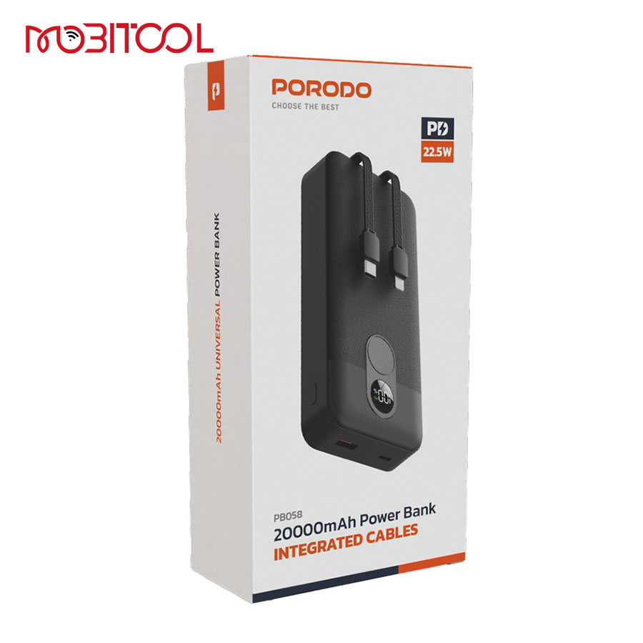 Porodo 20000mAh Powerbank Integrated Cable