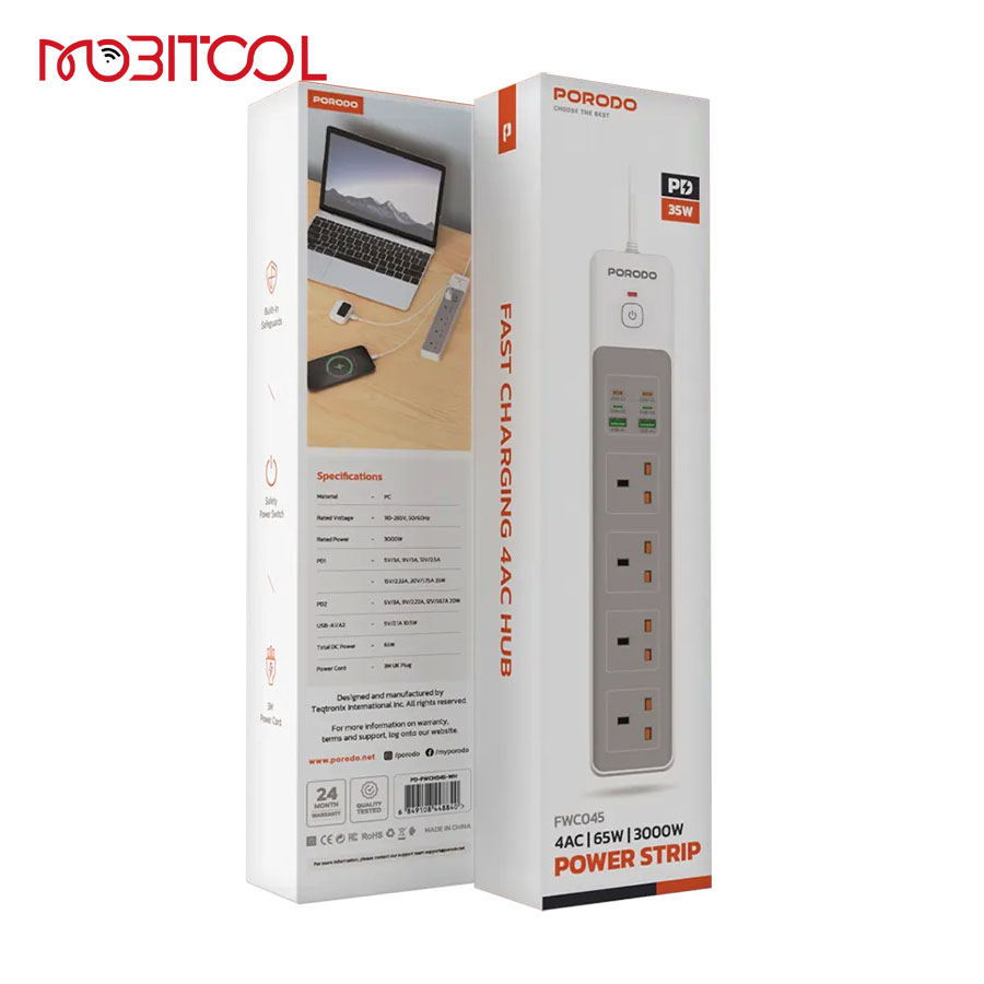 Porodo 4AC 65W 3000W Power Strip Porodo 4AC 65W 3000W Power Strip