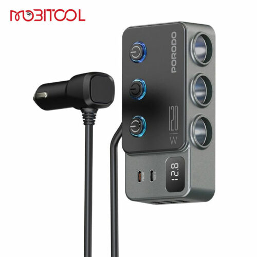 Porodo 120W Car Charger Hub Triple Port Lighter Socket
