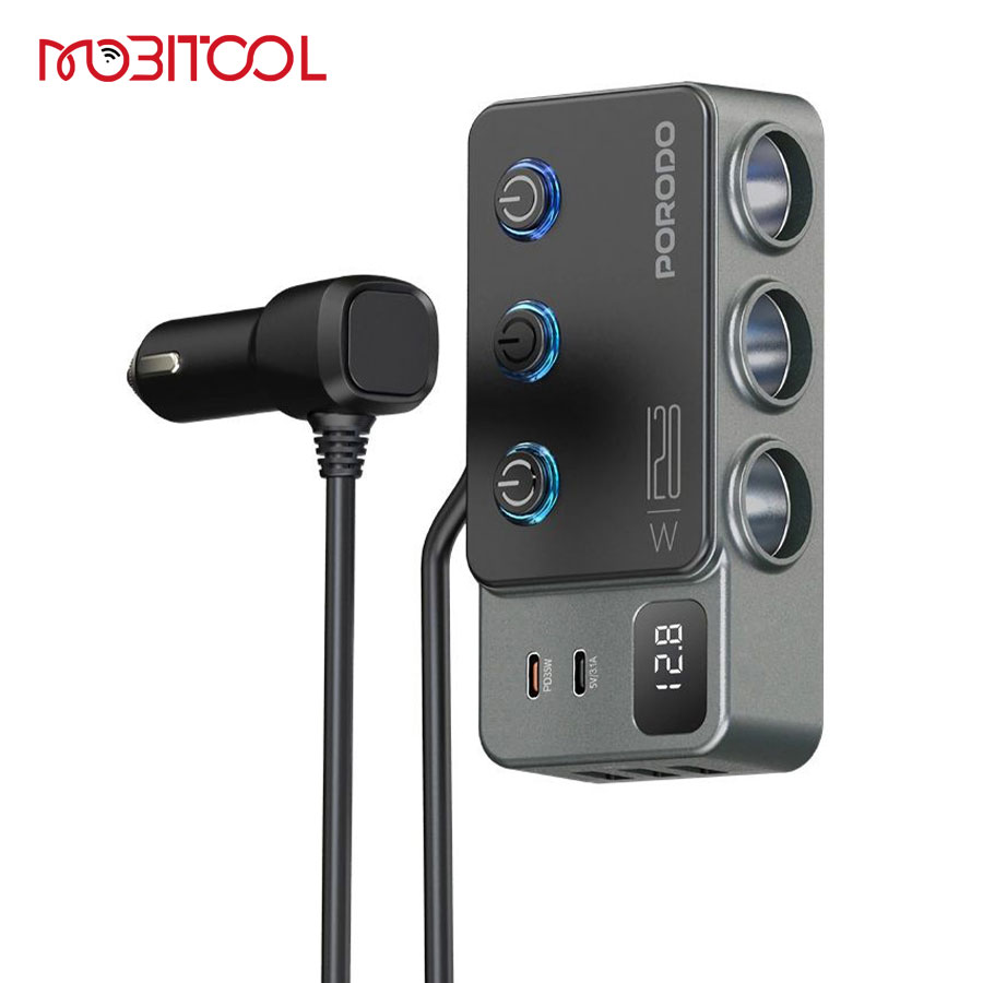 Porodo 120W Car Charger Hub Triple Port Lighter Socket Porodo 120W Car Charger Hub Triple Port Lighter Socket