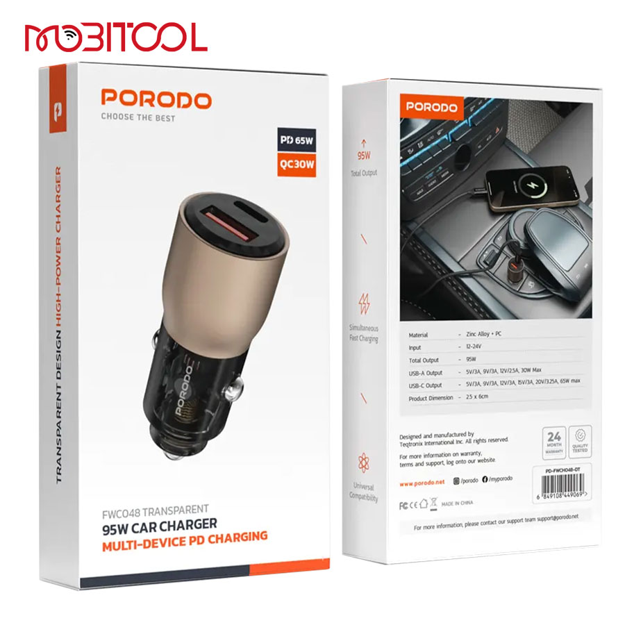 Porodo 95W Car Charger Transparent Multi Device PD Charging Porodo 95W Car Charger Transparent Multi Device PD Charging