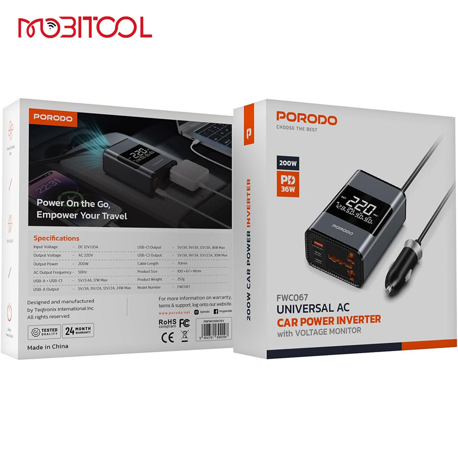 Porodo Universal AC Car Power Inverter