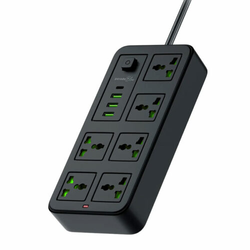 چندراهی برق یونورسال و شارژر پرودو Porodo Blue 6 Universal Sockets Power Strip 3M PB-6ACPS1C3A