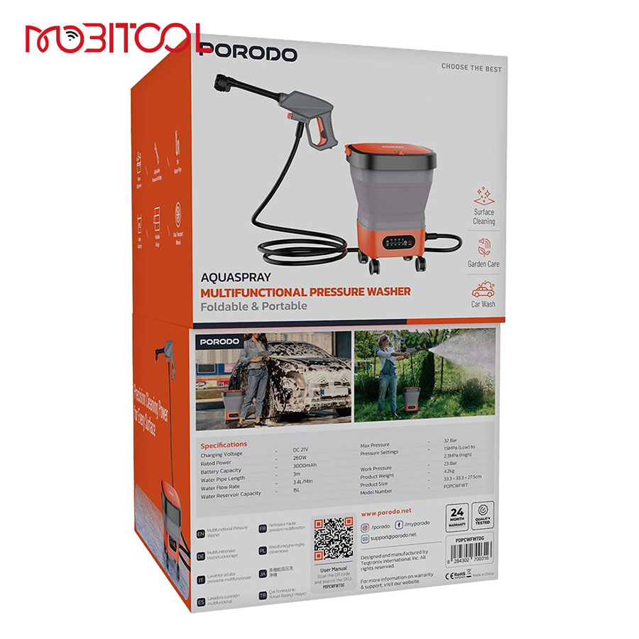Porodo Aquaspray Pressure Washer PDPCWFWT