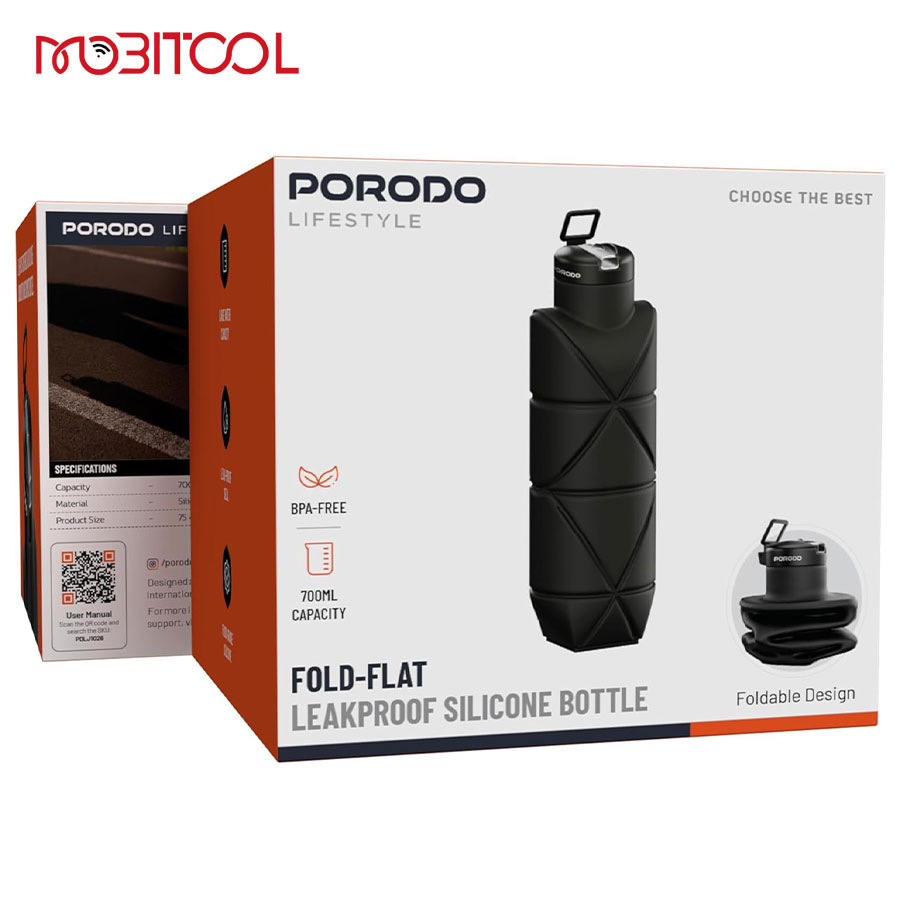 Porodo Fold-Flat Leakproof Silicone Bottle