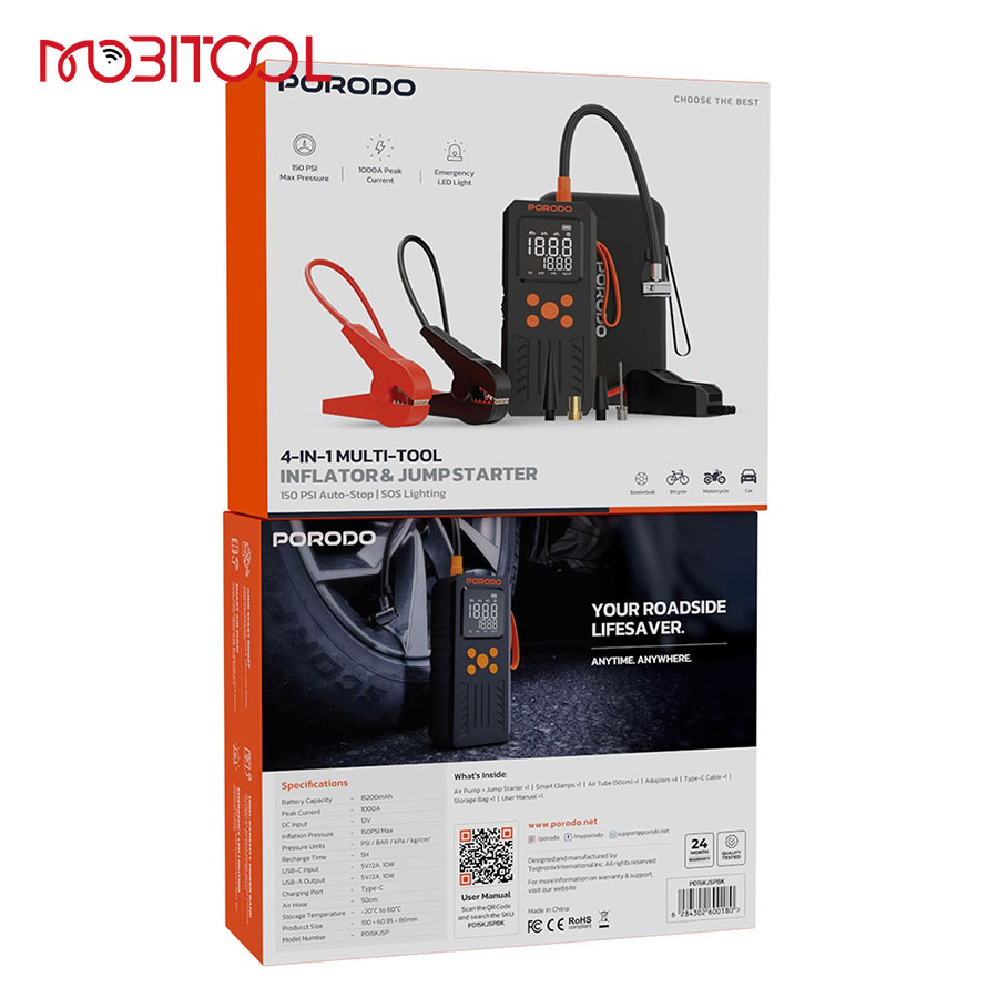 Porodo Multi Tool Inflator & Jump Starter Porodo Multi Tool Inflator & Jump Starter