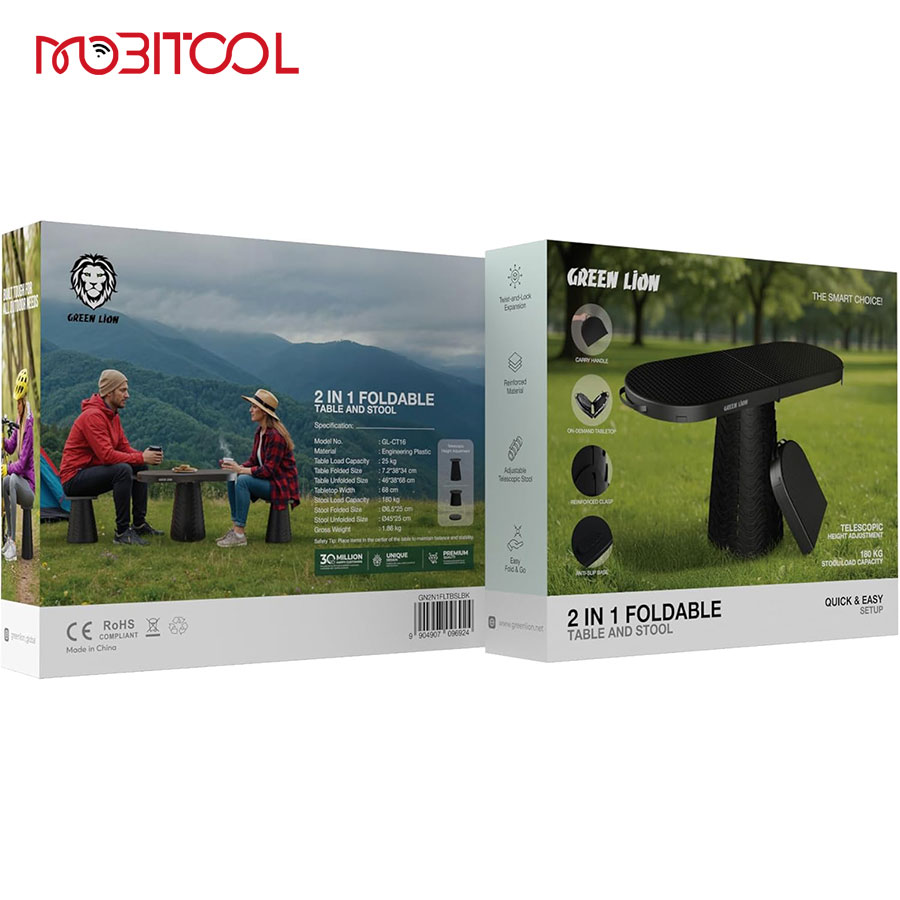 Green Lion 2-In-1 Foldable Table & Stool