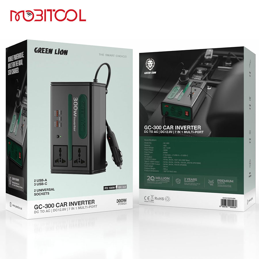 Green Lion GC-300 Car Inverter 7-In-1 Multi-Port