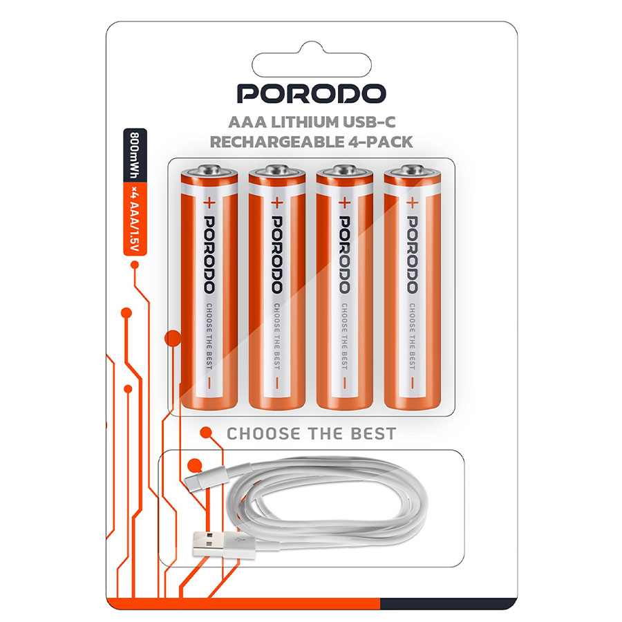 Porodo AAA Lithium USB-C Rechargeable 4 Pack