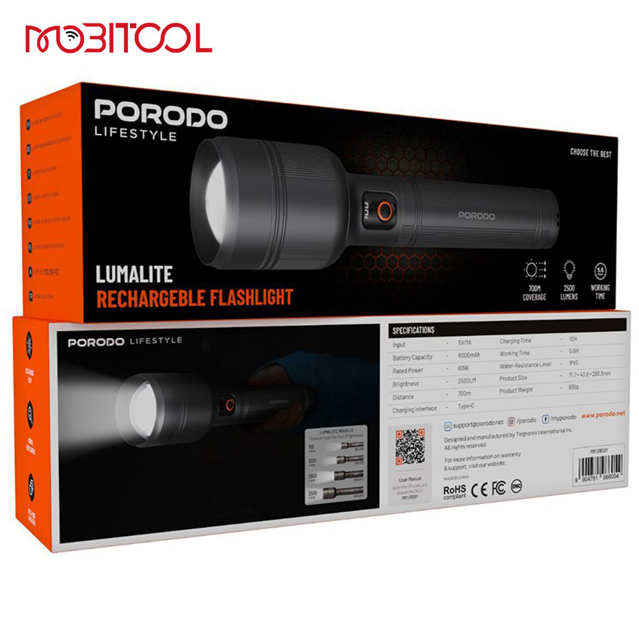 Porodo Lumalite 2500 Rechargeable Flashlight