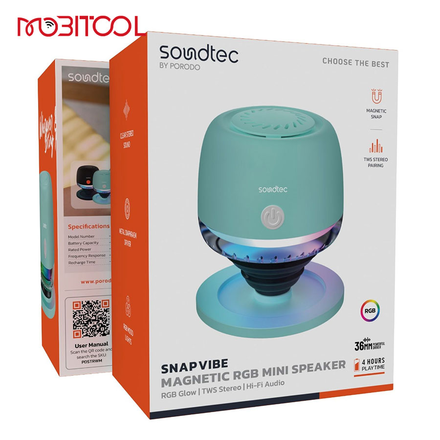 Porodo Soundtec Snap Vibe Magnetic RGB Mini Speaker Porodo Soundtec Snap Vibe Magnetic RGB Mini Speaker