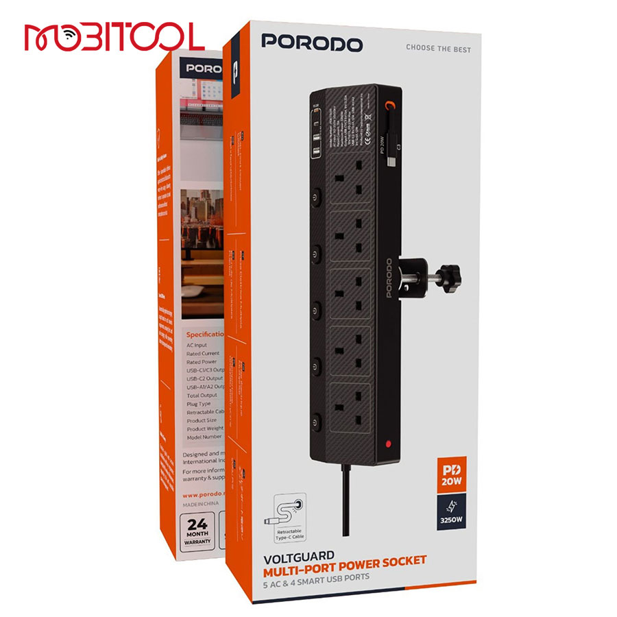 Porodo Voltguard Multi-Port Power Socket PD 20W Porodo Voltguard Multi-Port Power Socket PD 20W