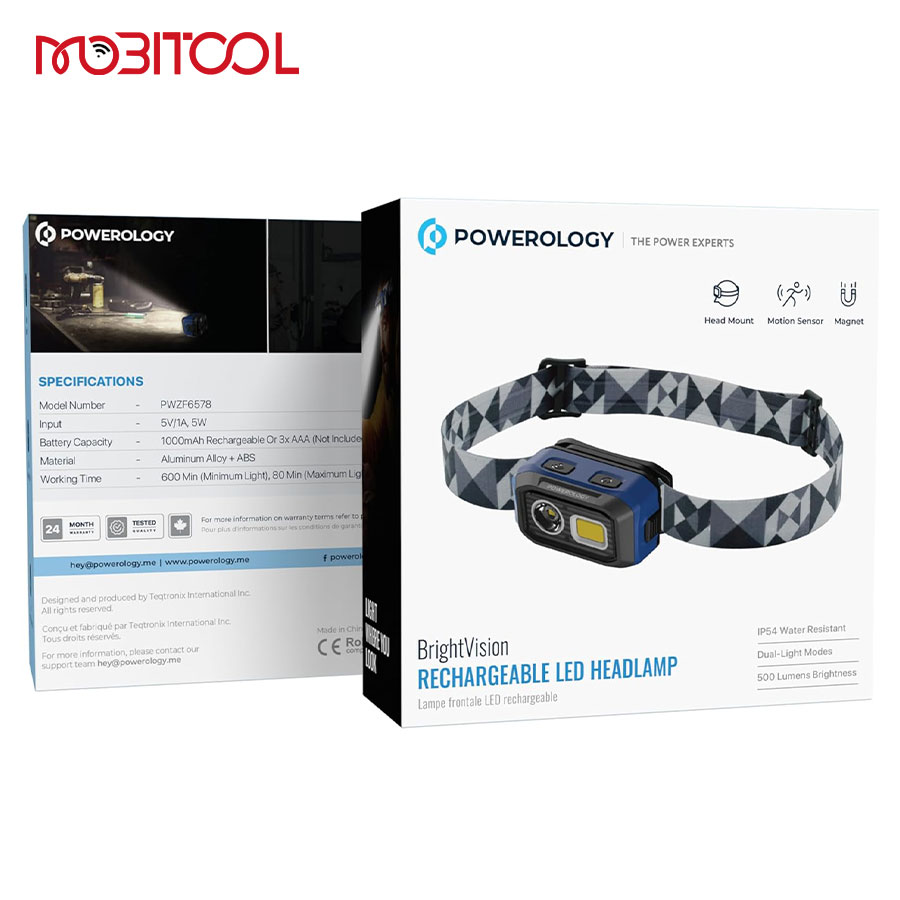 Powerology BrightVision Rechargeable LED Headlamp Powerology BrightVision Rechargeable LED Headlamp