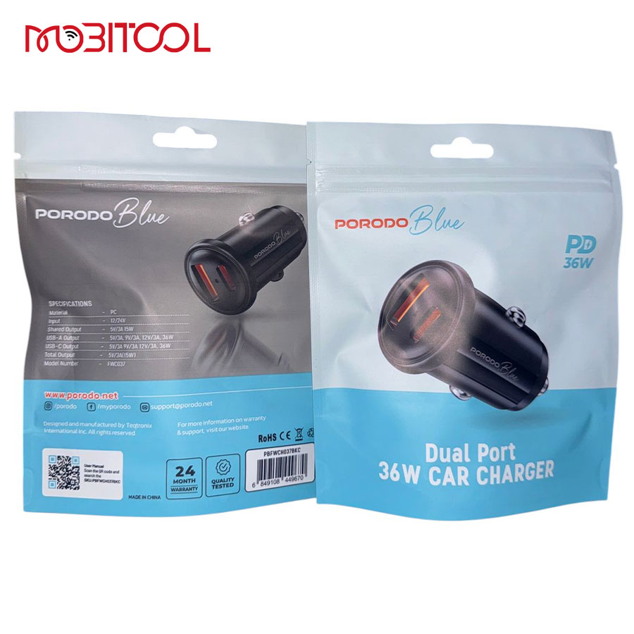 Porodo Blue Dual Port 36W Car Charger FWC037