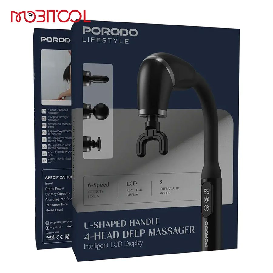 Porodo U-Shaped Handle 4-Head Deep Massager‏