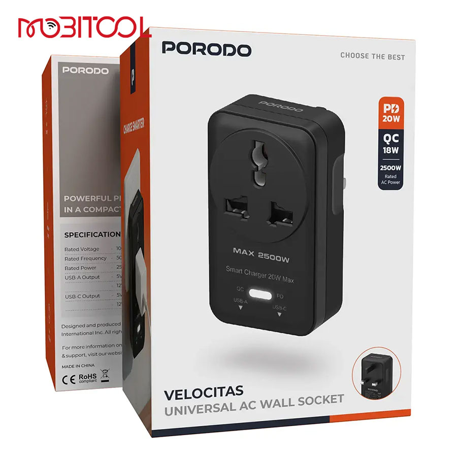 Porodo Velocitas Universal AC Wall Socket Porodo Velocitas Universal AC Wall Socket