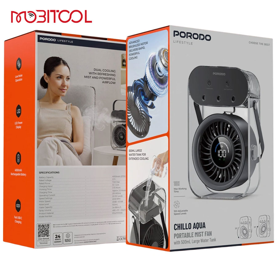 Porodo Chillo Aqua Portable Mist Fan