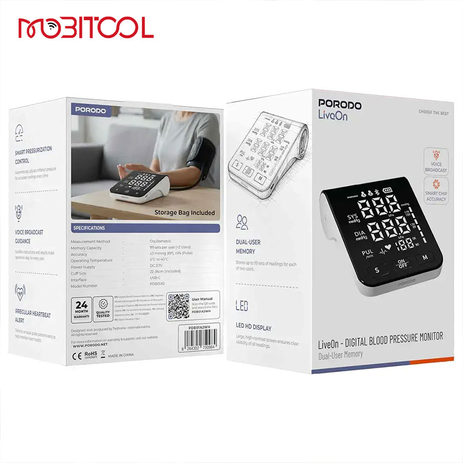 Porodo Digital Blood Pressure Monitor PDB01A2 Porodo Digital Blood Pressure Monitor PDB01A2