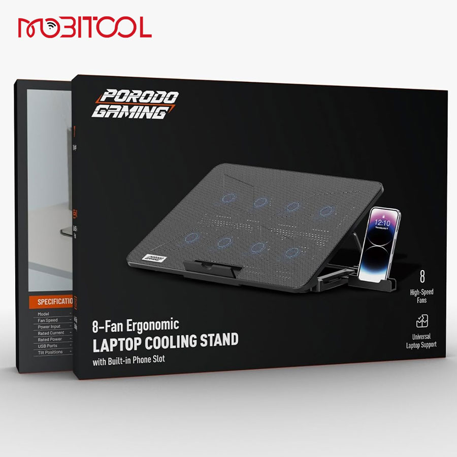 Porodo Gaming 8 Fan Ergonomic Laptop Cooling Stand