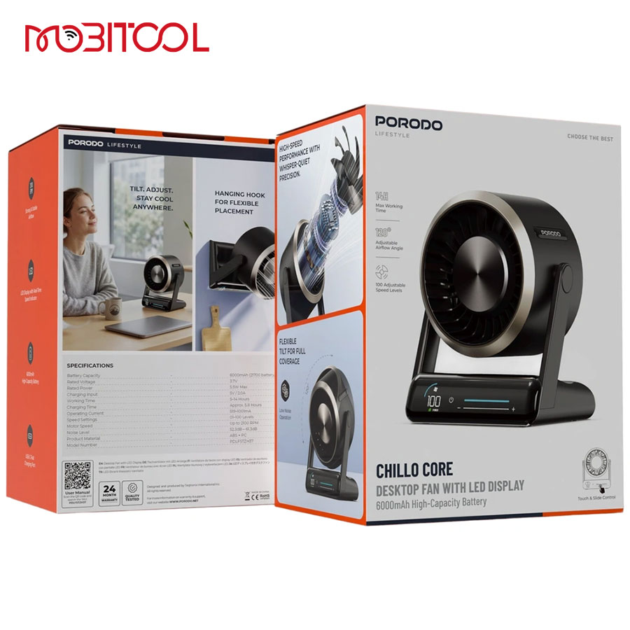 Porodo Chillo Core Desktop Fan with LED Display